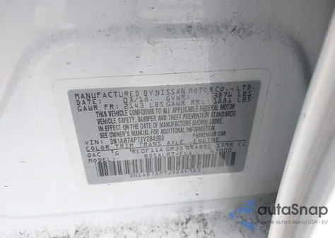 2018 Nissan Sentra Sr из США, поврежденный, VIN 3N1AB7AP7JY284983